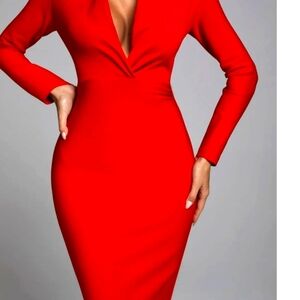 Elegant Red Long Sleeve Dress